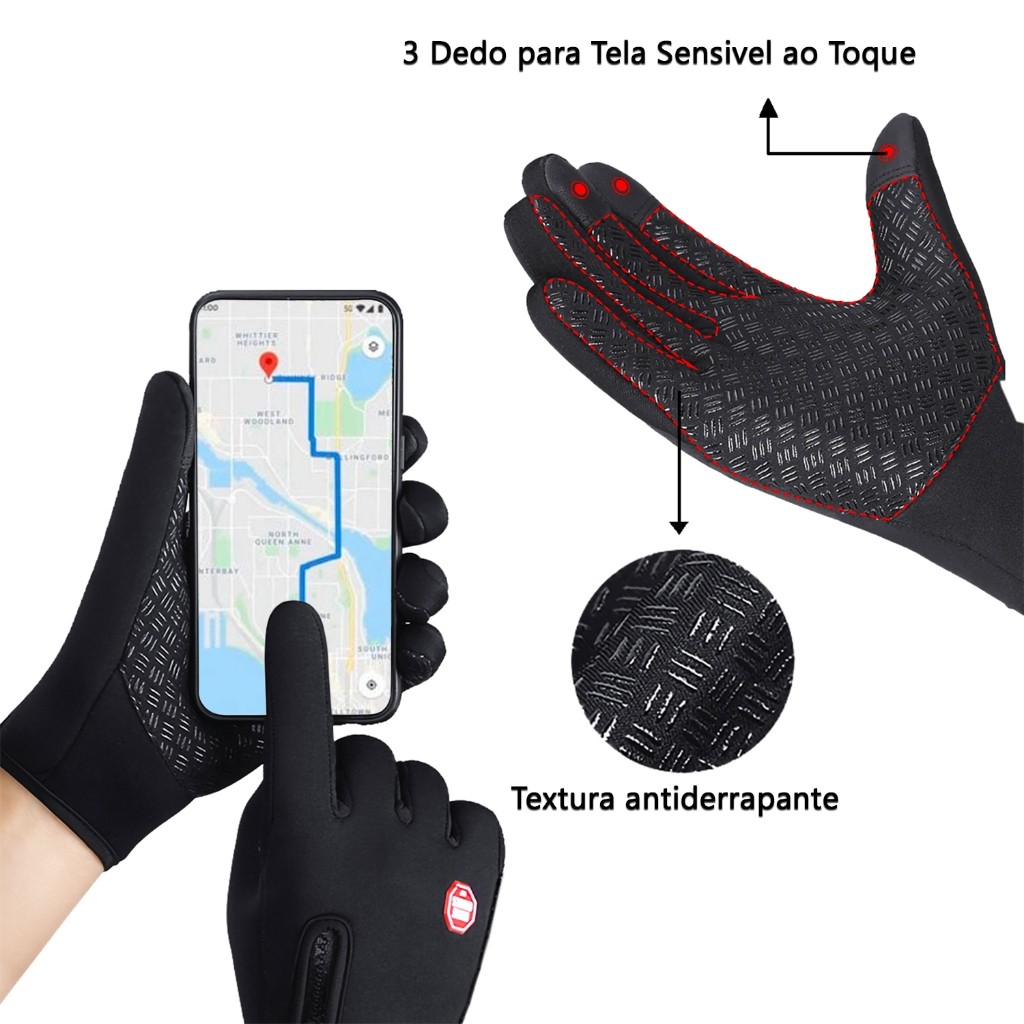 KIT2 KIT3 Luva Unissex Antiderrapante para Moto e Ciclismo – Touchscreen, Térmica e À Prova de Vento