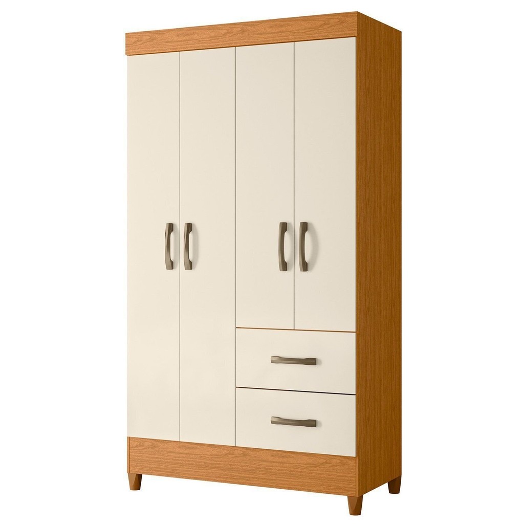 Guarda-roupa Solteiro 4 Portas 2 Gavetas Mobi Cinamomo/Off White em Oferta na Shopee