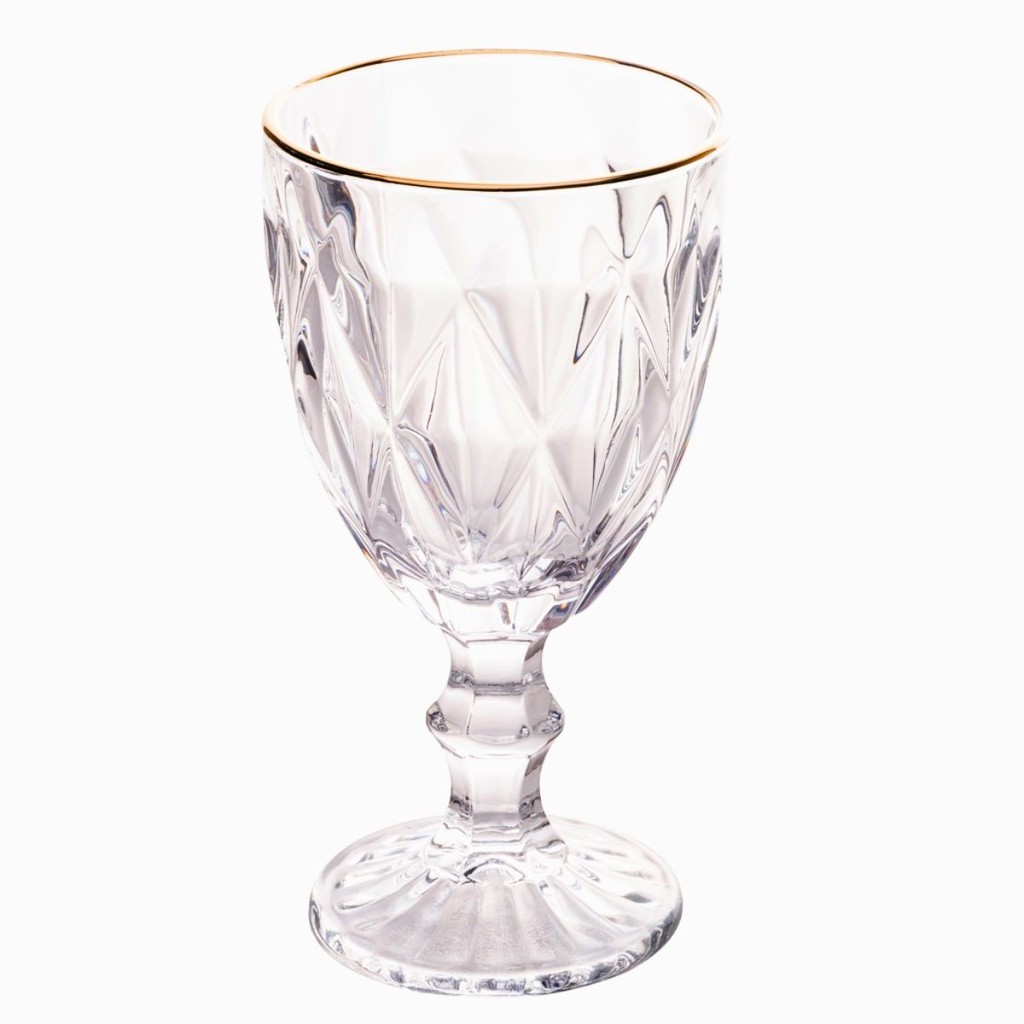 Taça De Vidro Com Borda Dourada Fio De Ouro Diamond 330ml Compátivel Lyor Hauskraft Mimo Style