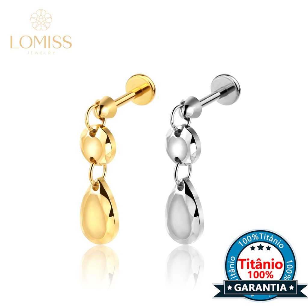 Piercing Labret Helix Tragus Conch Titânio Com Pingente Gota em Oferta na Shopee