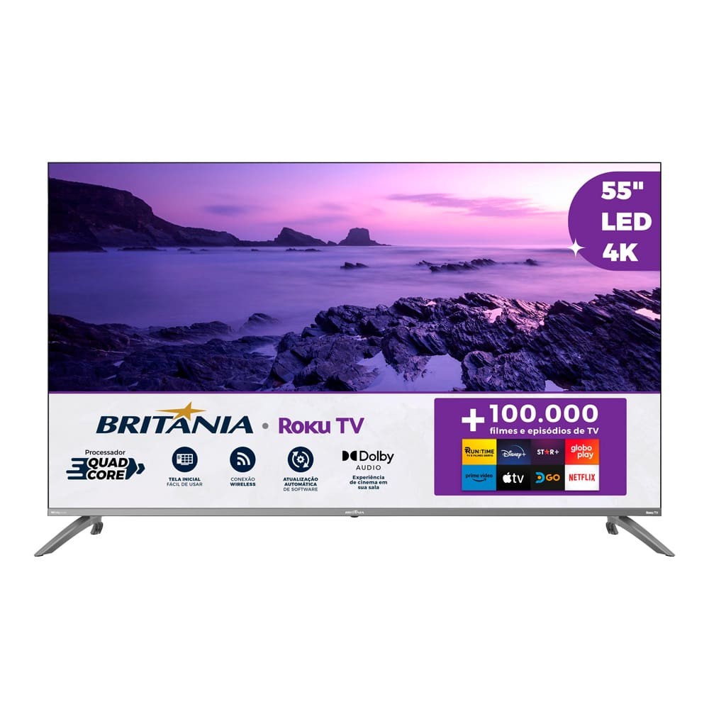 Smart TV DLED 55 Ultra HD Britânia 4K BTV55G7PR2CGB Roku TV com HDMI