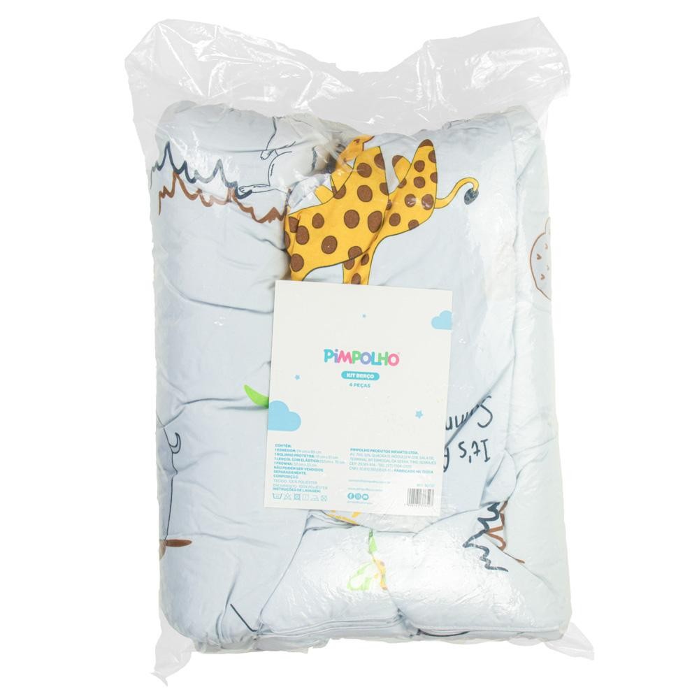 Detalhes do Kit Berço 4 Pc Lençol Fronha Edredom Safari Pimpolho