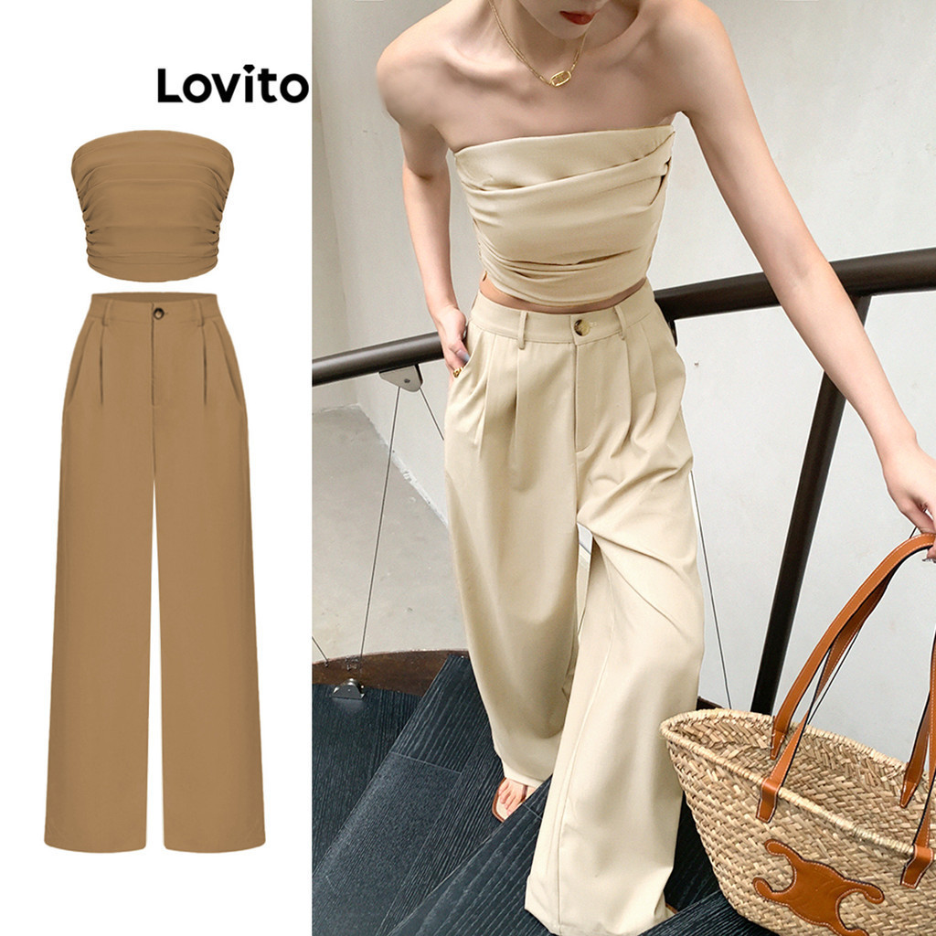 Lovito Jaqueta ou calça feminina franzida L62ED117