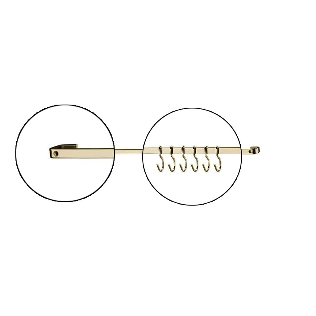 Barra de utensilios cozinha 45cm 6 Ganchos Dourada Future 2411DD