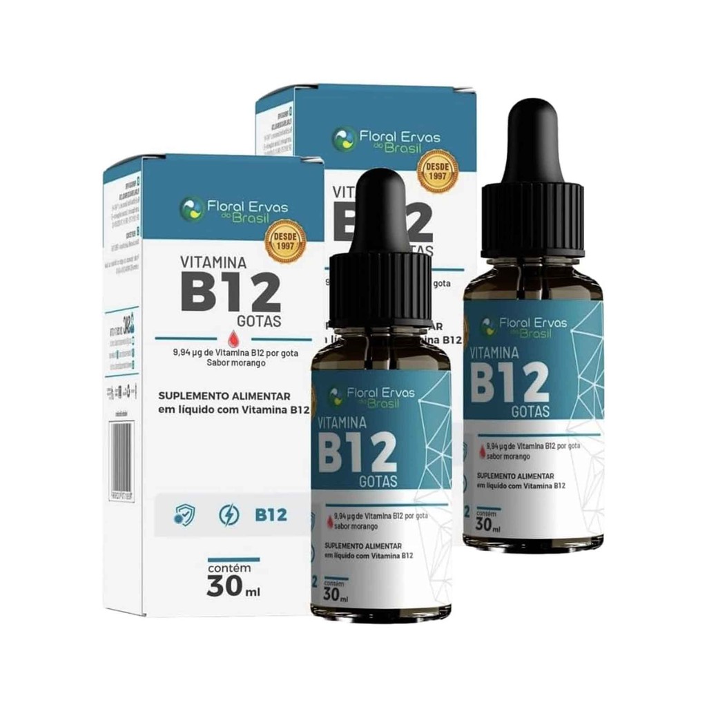 Kit 2 Vitamina B12 Sabor Morango Metilcobalamina  2x30ml  B12 Floral Ervas do Brasil em Oferta na Shopee