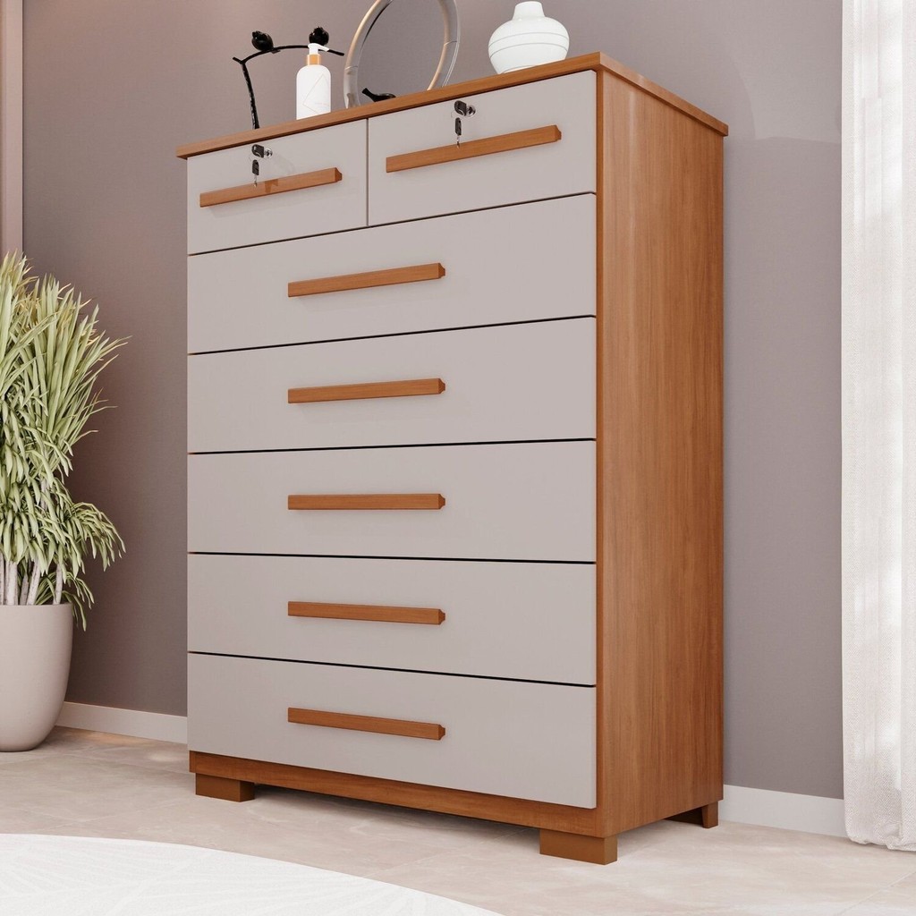 Cômoda para Quarto 7 Gavetas Topázio Expresso Móveis Cinamomo/Off White em Oferta na Shopee