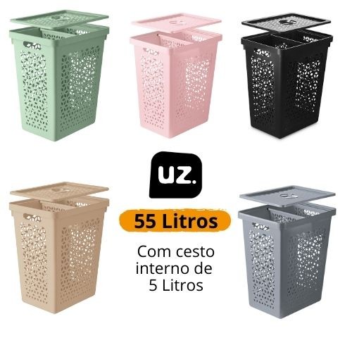 Cesto De Roupas 55L UZ Com Cesto Interno Organizanidor M