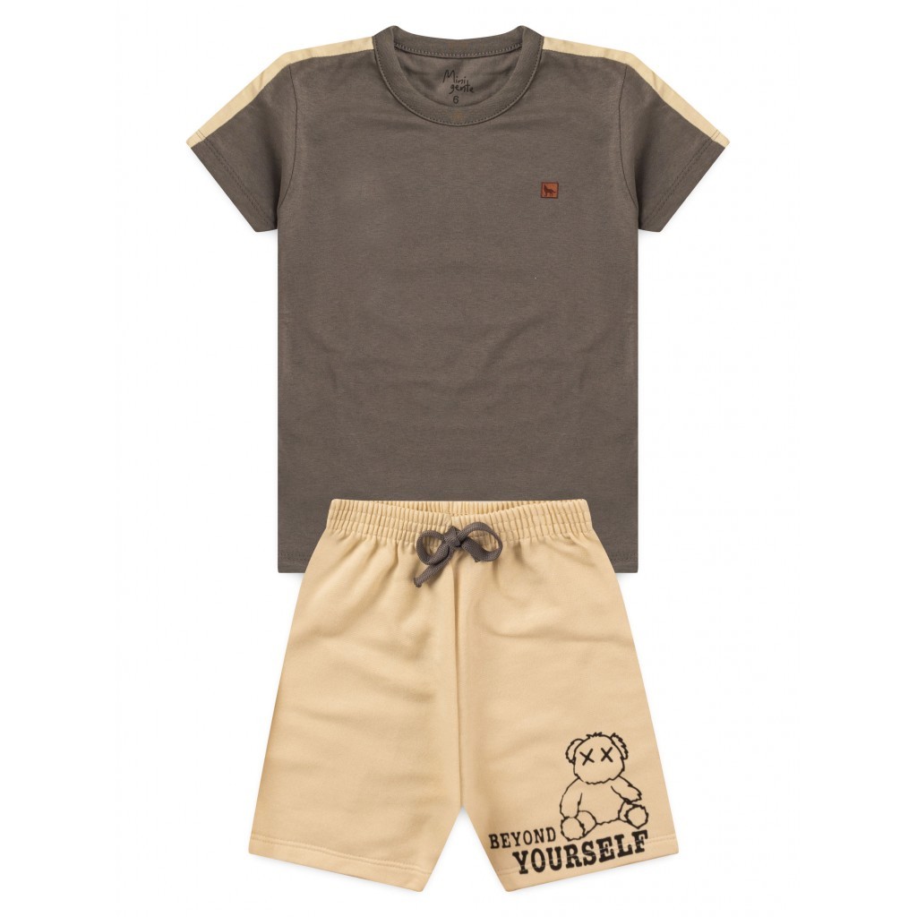 Conjunto Menino Camiseta Bermuda Leve e Confortável com patches de lobo