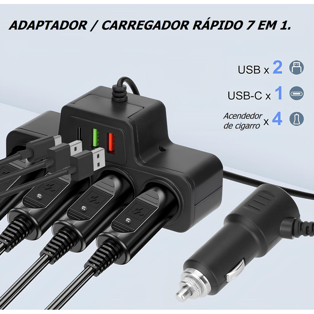 Acendedor De Automovél Carregador De Carro Adaptador Extensão Veicular USB Tipo C Auto Casa em Oferta na Shopee