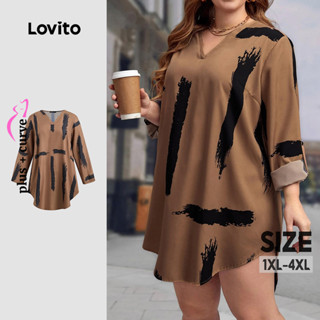 (Trendy) Lovito Vestido Curva Plus Size Casual Vestido Colorblock Geométrico Para Mulheres LBL13296 em Oferta na Shopee