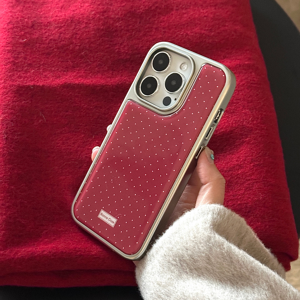 Huiwanju Epoxy Red Polka Dot Aplicável iPhone16promax Capa Para Celular Galvanoplastia De Vidro iP15Pro Nova Protetora 1
