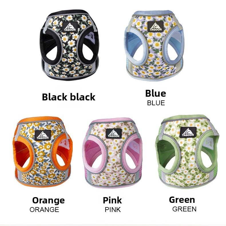 Coleira Peitoral Com Guia Cães Gatos Florida Resistente Velcro de Ajuste Rosa Laranja Verde P e M