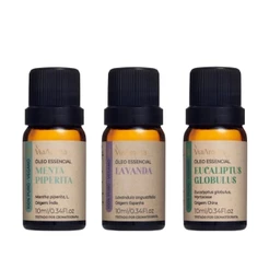 Kit 3 Óleos Essenciais Via Aroma 10ml Eucalipto Lavanda Menta Piperita