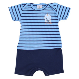 Macacão Curto Bebê Kiko Baby Suedine Listrado Bordado Dino em Oferta na Shopee