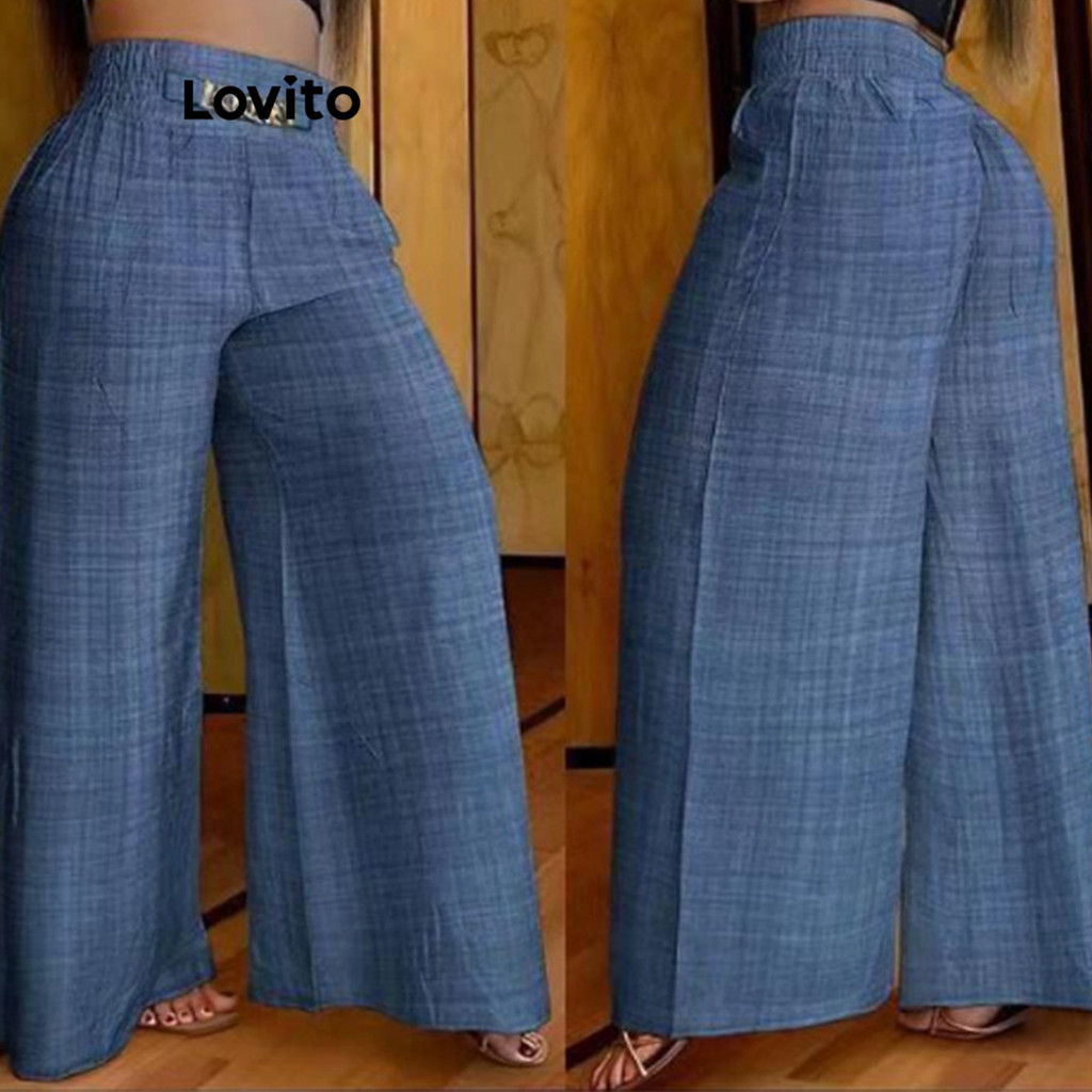 Lovito Calça Casual Calça De Metal Liso Para Mulheres LNL57261 - Women Clothes
