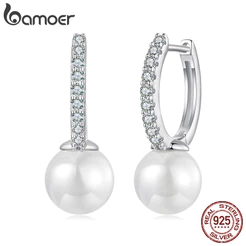 Brincos De Argola De Prata Esterlina 925 Bamoer Moissanite Joias De Pérolas Presentes Para Mulheres