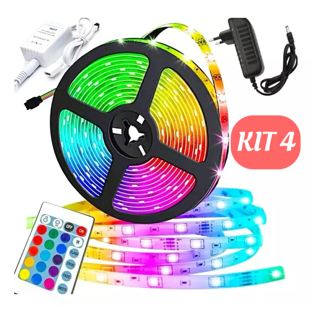 Fita Led Rgb 3528 Colorida 5m + Controle+Fonte 300 Led Decoração Casa Loja Gesso Teto Sanca Vitrine em Oferta na Shopee