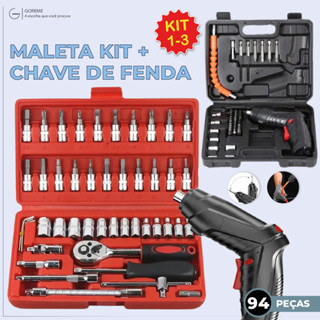 3 Kit Ferramentas 94 Peças Jogo Soquete com Parafusadeira Furadeira Elétrica com Maleta em Oferta na Shopee