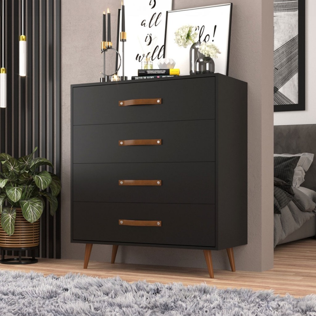 Cômoda Padua 4 Gavetas Preto - Jcarvalho em Oferta na Shopee
