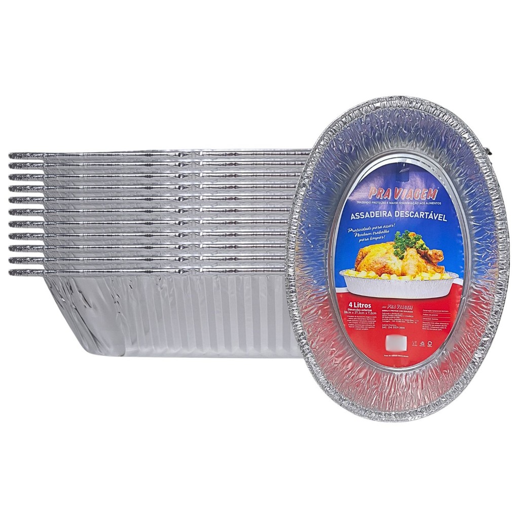 Assadeira De Alumínio Forma Oval Para Frango Assado 4 Litros Com 10 Unidades