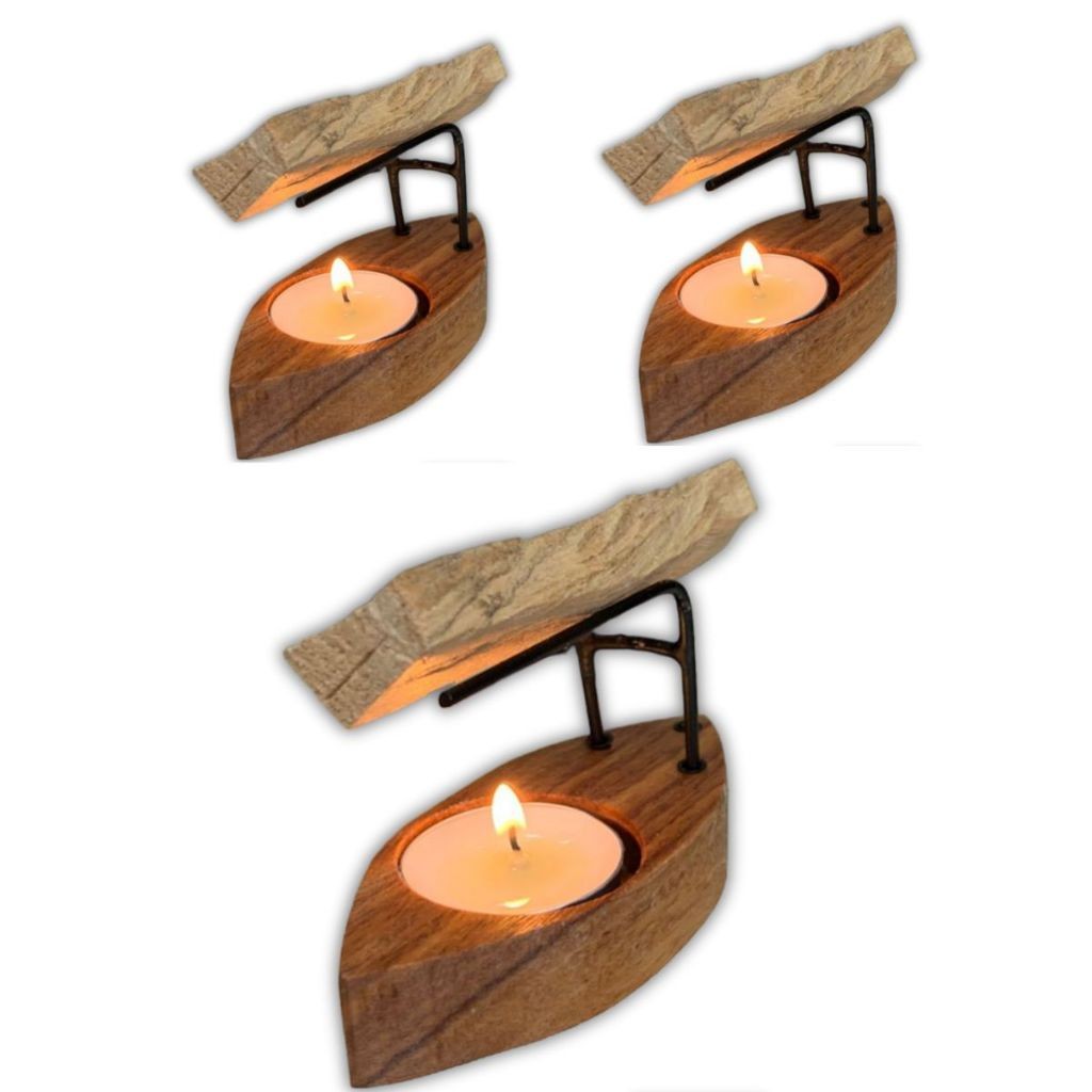 Porta Palo Santo 3 Unidades Madeira Cumaru + 3 Velas + 3 Lascas de Palo Santo I Melhor Preço