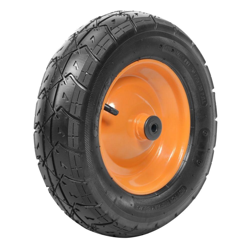 Pneu Com Câmara 3.5/8 Polegada E Roda Metálica Tramontin Para Carrinho De Mão Com Bucha Plástica