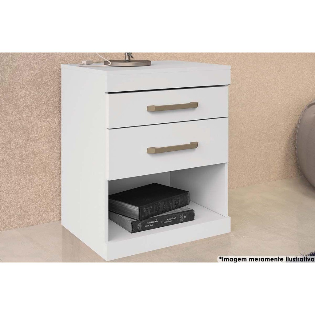 Mesa Cabeceira Plus c/ 2 Gavetas Branco - Santos Andirá em Oferta na Shopee