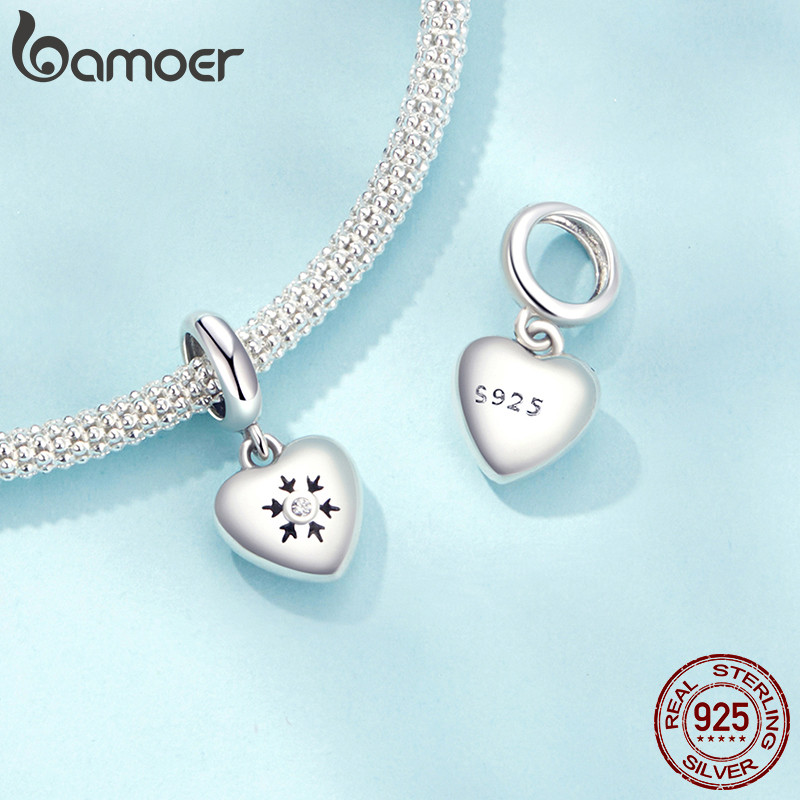 Detalhes do Bamoer 925 Sterling Sliver Charm Coração Floco De Neve Pingente Joias Para Pulseira