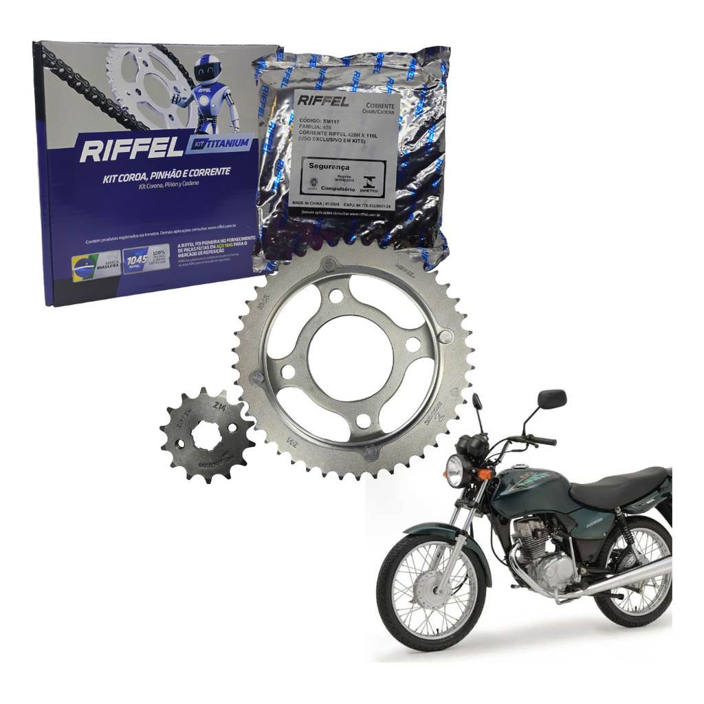 Kit Relação Transmissão Cg Fan Titan 125 2000 2001 2002 2003 2004 2005 2006 2007 2008 Riffel
