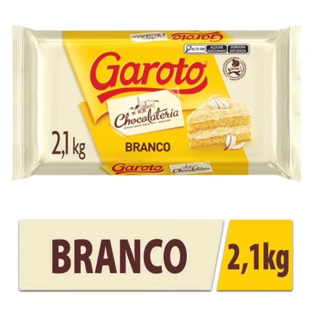 Barra de Chocolate Branco Cobertura Chocolateria Garoto 2,1Kg