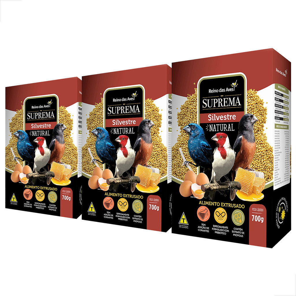 KIT 3 Und Ração Azulao Galo Campina Suprema Silvestre Natural Raçao Própolis