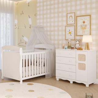 Quarto de Bebê Completo Berço Americano Marquesa 3 em 1 Cômoda 1 Porta 4 Gavetas Telinha 100% MDF em Oferta na Shopee