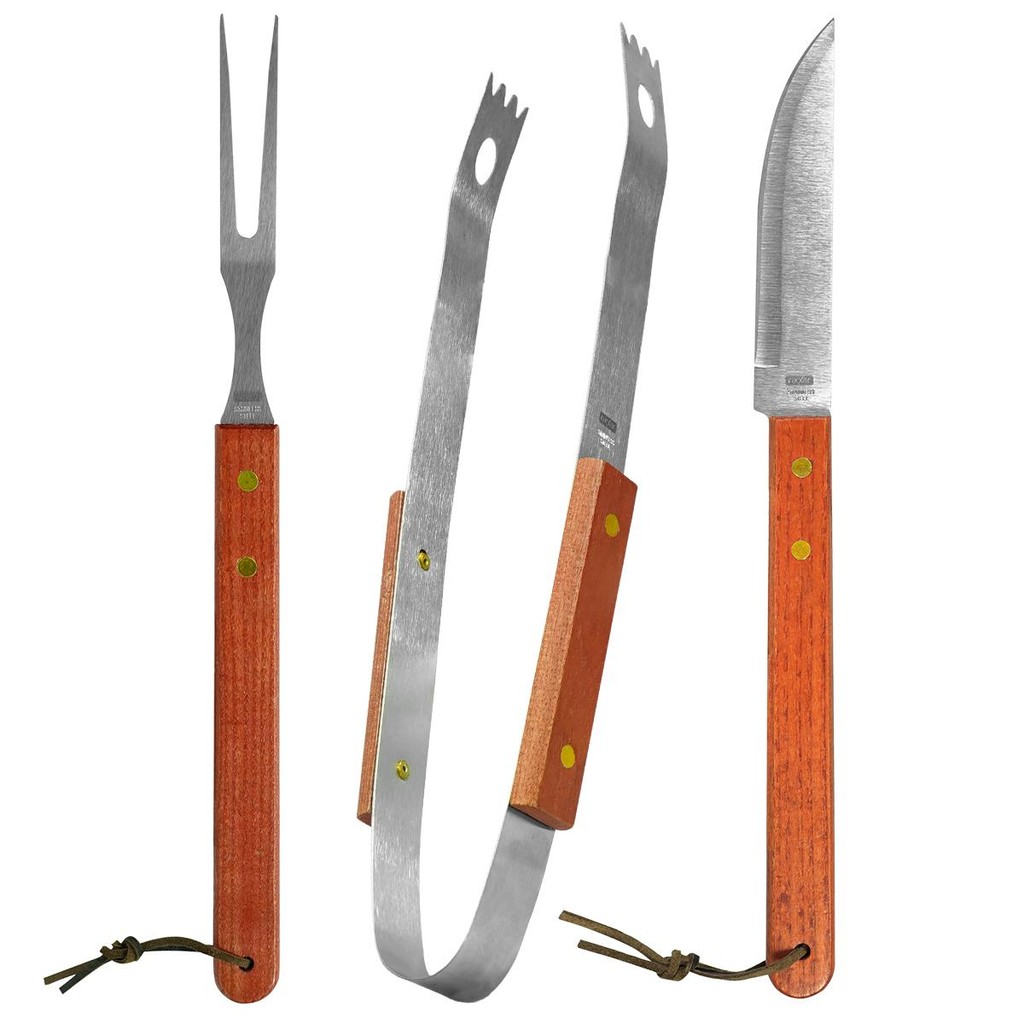 Imagem Kit Churrasco Inox Essencial 3 Pçs Garfo Faca Pegador Fixxar