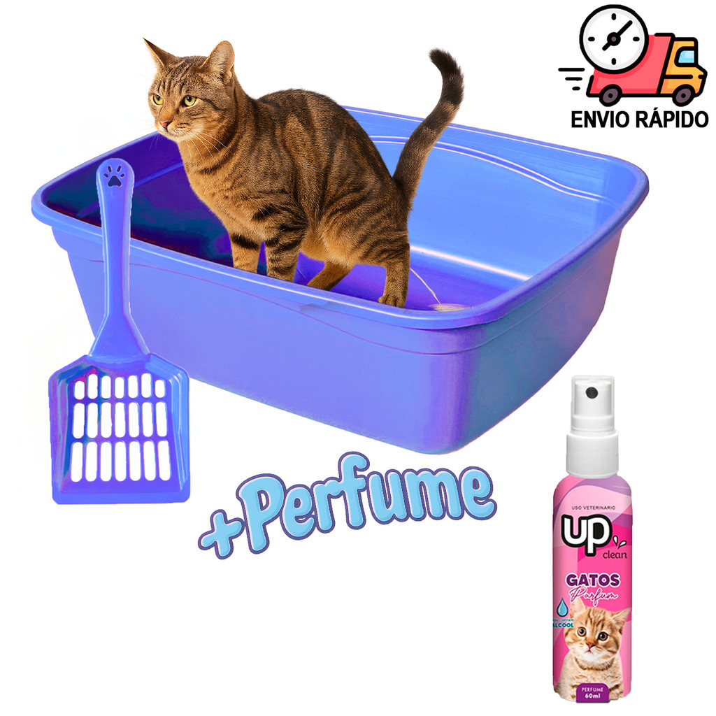 Caixa de Areia Para Gatos Com Pá Coletora + Perfume Para Gato Cheiroso Sanitário Para Gato Grande