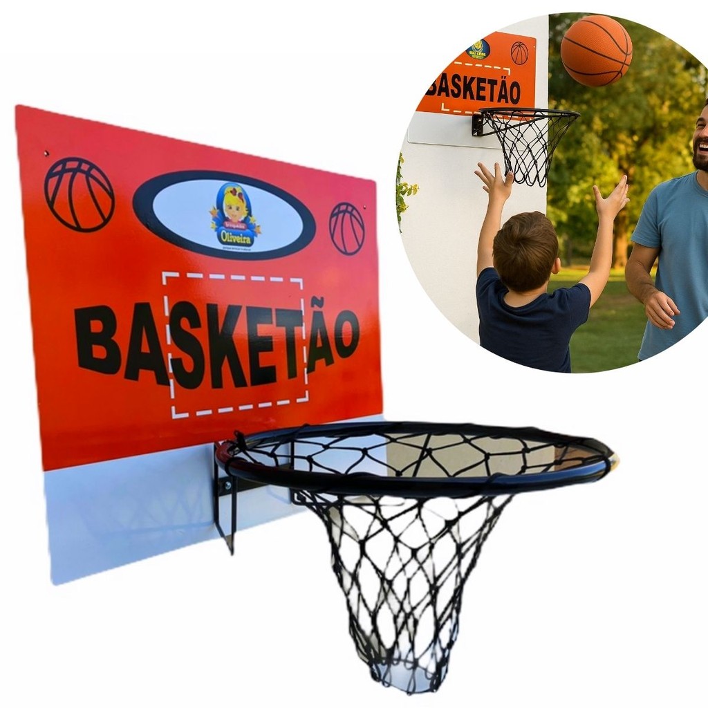 Cesta Basquete Infantil Com Tabela Em MDF e Aro de Ferro Resistente Para Brincadeiras Divertidas