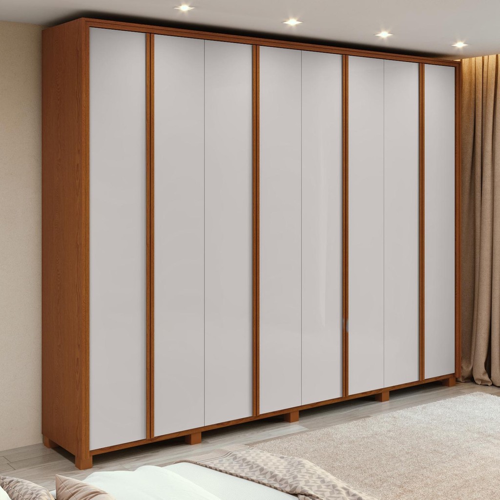 Guarda-Roupa Casal 100% MDF 8 Portas Easy Glow com Pés Frassino/Off White