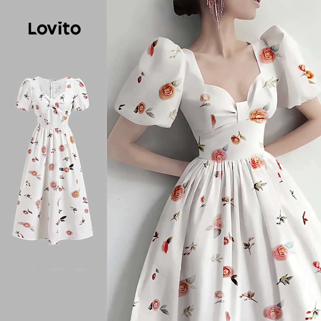 Lovito Vestido Boho Ditsy Floral Bow Zipper Vestido De Verão/Primavera Para Mulheres L128ED592 - Women Clothes