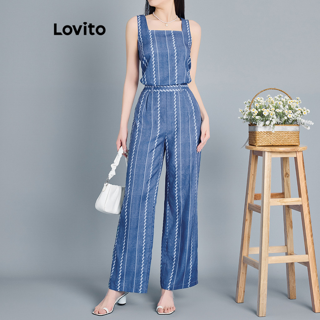 Lovito Tops ou calças femininas casuais com estrutura listrada L120LD1266 - Women Clothes