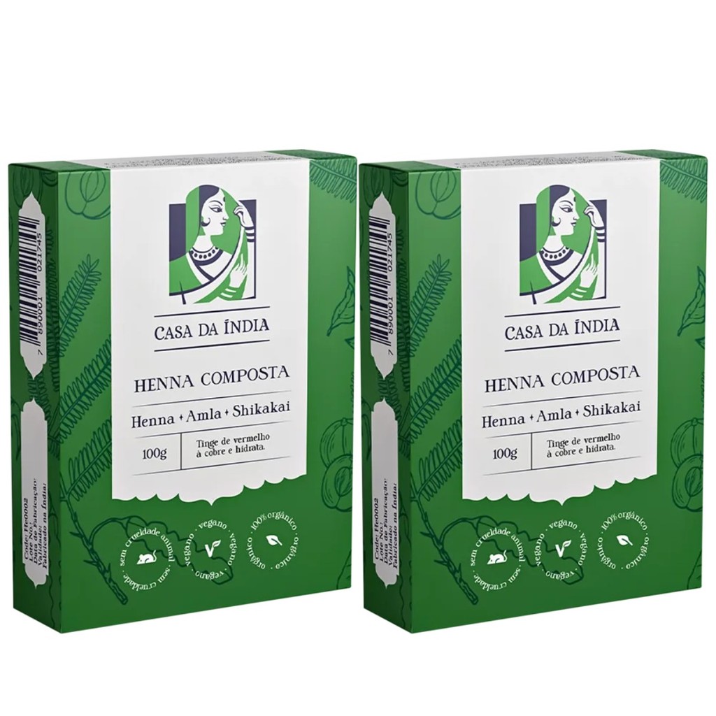 2 Henna Indiana Composta Herbal Powder Casa da Índia Para Cabelos Ruivos Tipo Laranjinha