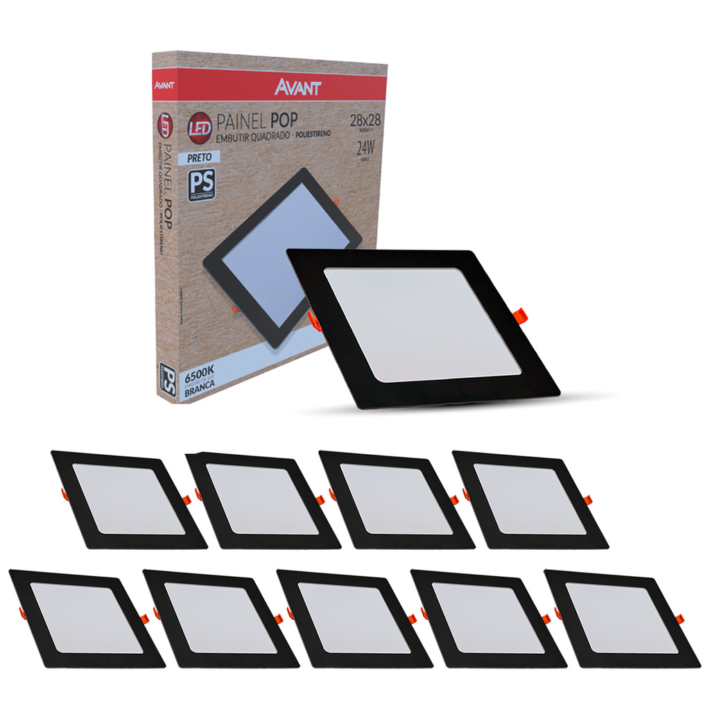 Kit 10 Painel led Plafon Pop Embutir 24w 4000k Branco Neutro 30x30 110v/220v Quadrado Preto Cod:903060877-10 Avant em Oferta na Shopee