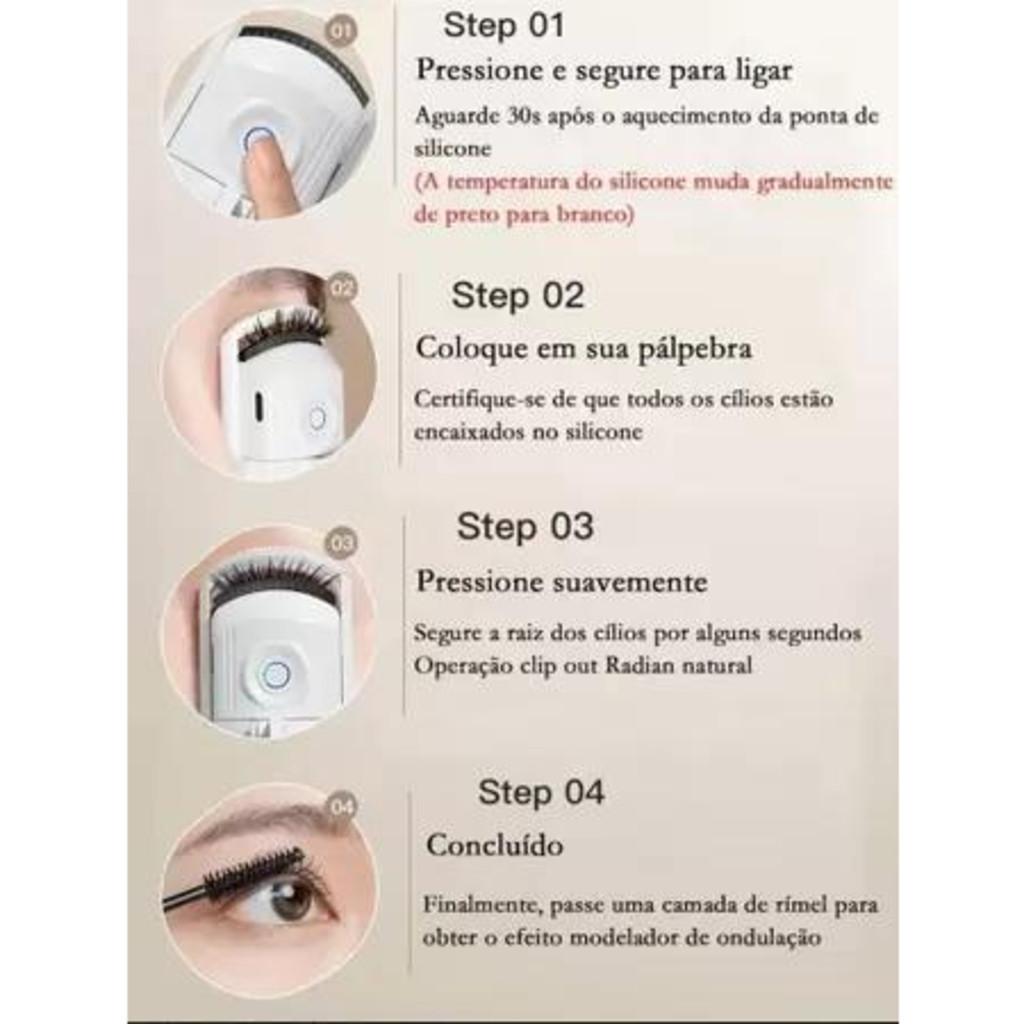Curvador Modelador De Cílios Curvex Elétrico Aquecido Térmico USB