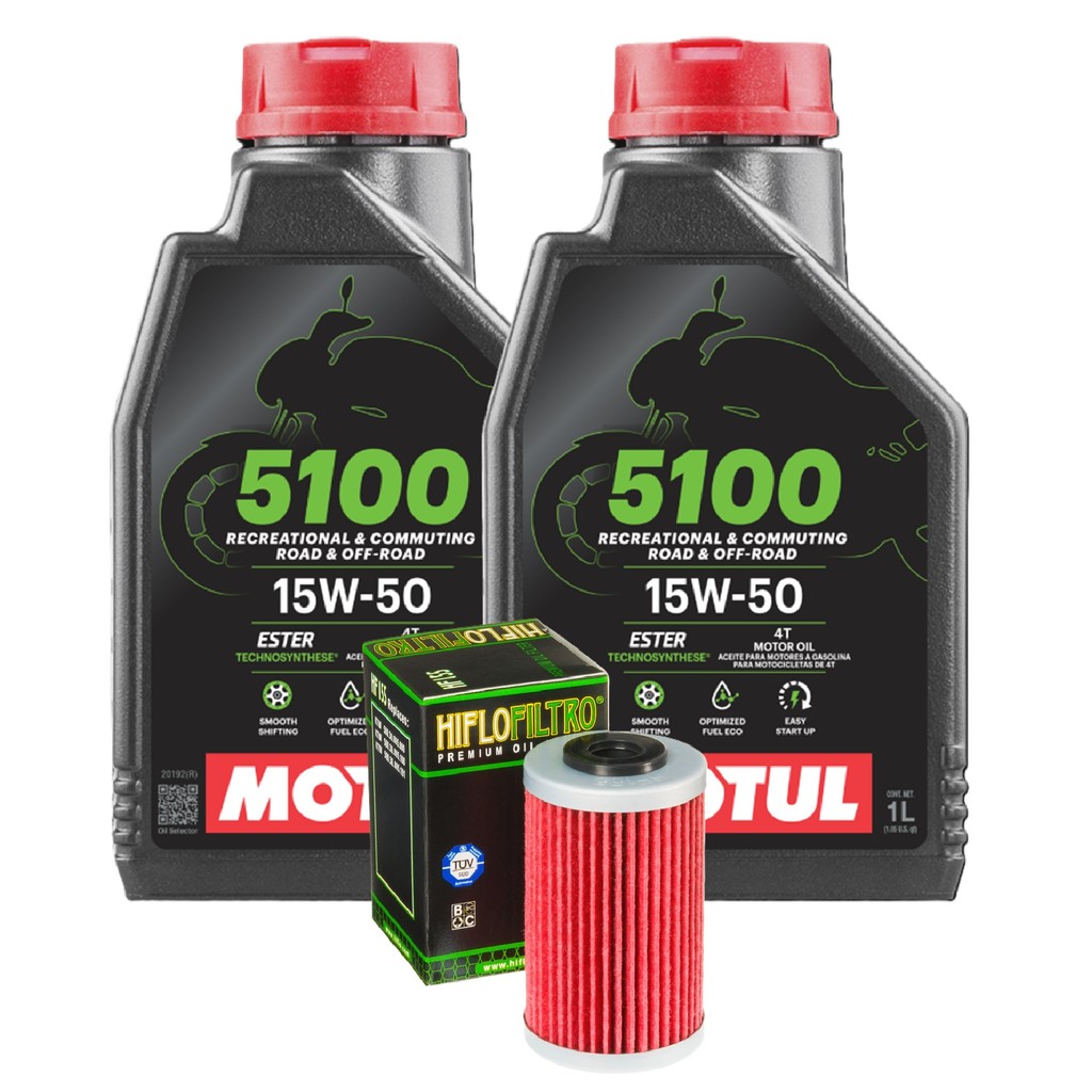 Troca de Óleo Ktm Duke 125 / Duke 200 / Duke 250 / Duke 300 Motul 5100 15w50 + Filtro Hiflo Hf155 em Oferta na Shopee