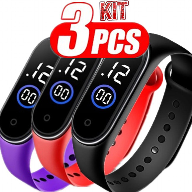 Kit 3  A prova água Relógio m4 digital led Esportivo infantil feminino masculino Unissex