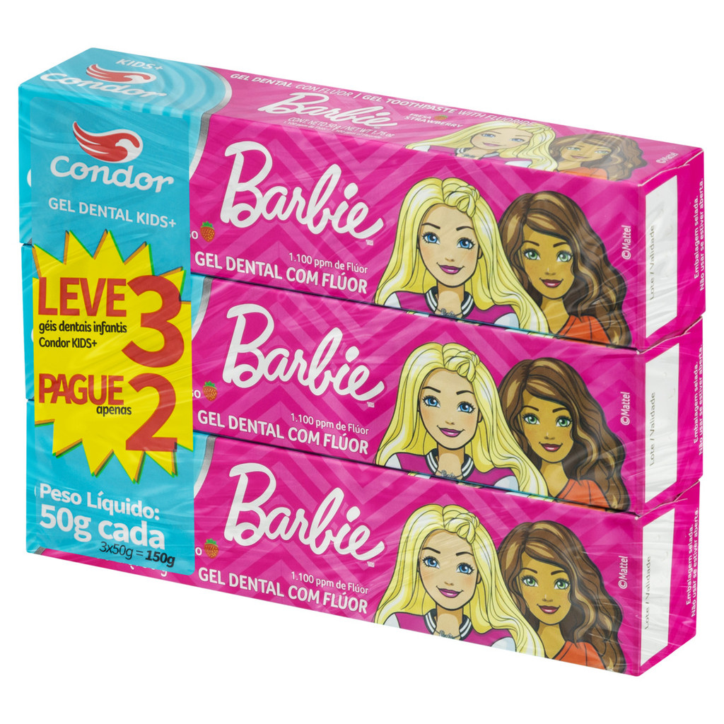 Detalhes do Pack Gel Dental com Flúor Morango Barbie Condor
