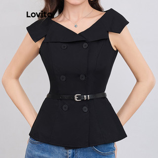 Lovito Blusa casual lisa com botões para mulheres L109MD329 em Oferta na Shopee