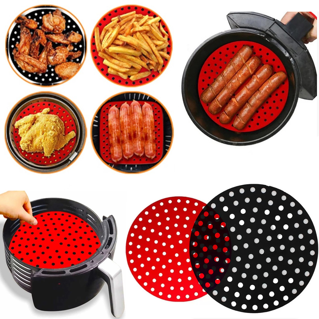 Tapete Air Fryer Silicone Antiaderente Redondo Protetor Airfryer Fritadeira 22cm Universal