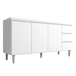 Balcão Gabinete Para Pia 150cm com Tampo 3 Portas Andréia Branco - AJL Móveis