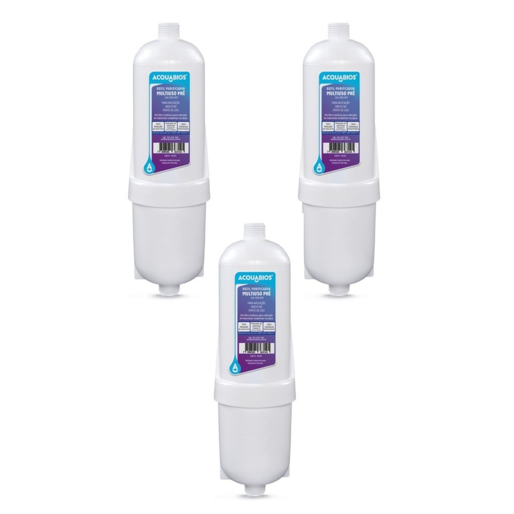 KIT 03 UN Refil Multiuso PRÉ Acquabios instalados em geladeiras c/ refil externo,bebedouros Coluna