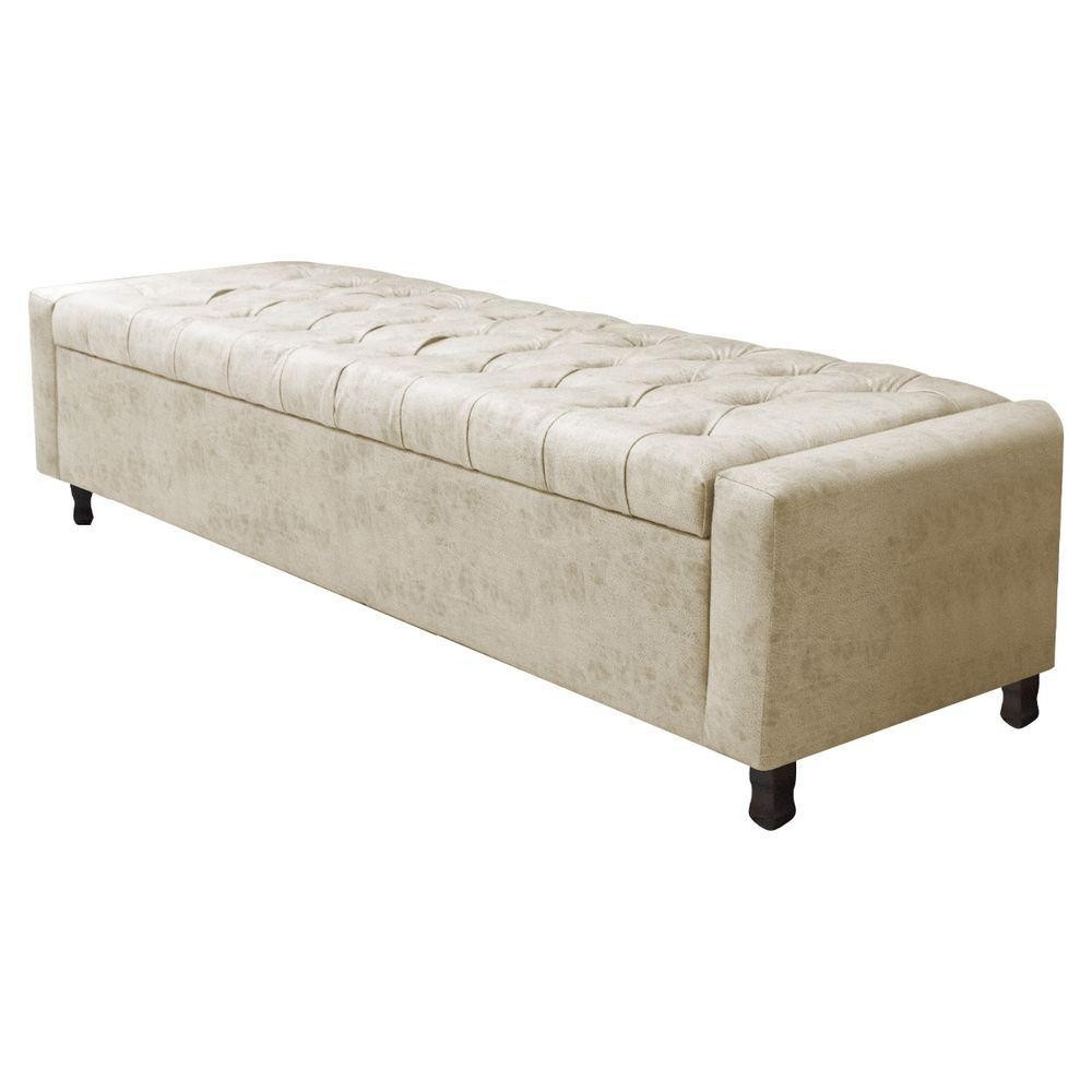 Calçadeira Baú King Everest P02 195 Cm Para Cama Box Linho - Amarena Móveis Bege - Home & Living