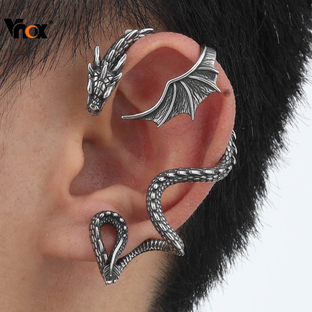 Vnox 1 Peça Brincos De Piercing De Orelha Esquerda Em Forma De Dragão Para Homem , Aço Inoxidável Punk Rock , Presentes em Oferta na Shopee